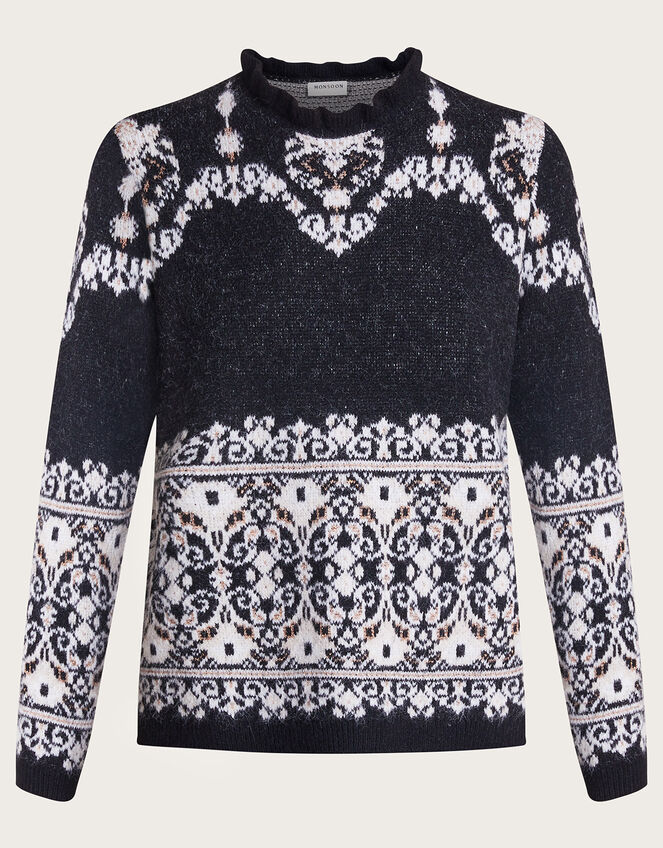 Fabe Fair Isle Jumper, Grey (CHARCOAL), large