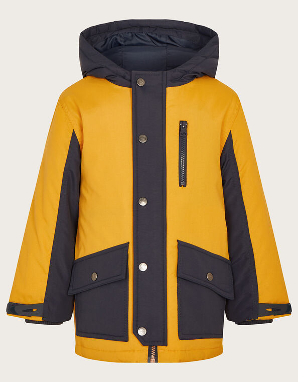 Contrast Hooded Parka Coat, Yellow (MUSTARD), large