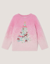 Embellished Christmas Tree Ombr&eacute; Jumper, Pink (PINK), large