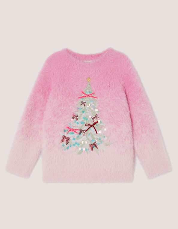 Embellished Christmas Tree Ombr&eacute; Jumper, Pink (PINK), large