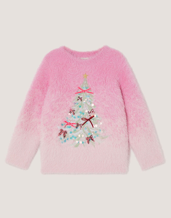 Embellished Christmas Tree Ombr&eacute; Jumper, Pink (PINK), large