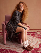 Aurelie Floral Jersey Midi Dress, Black (BLACK), large