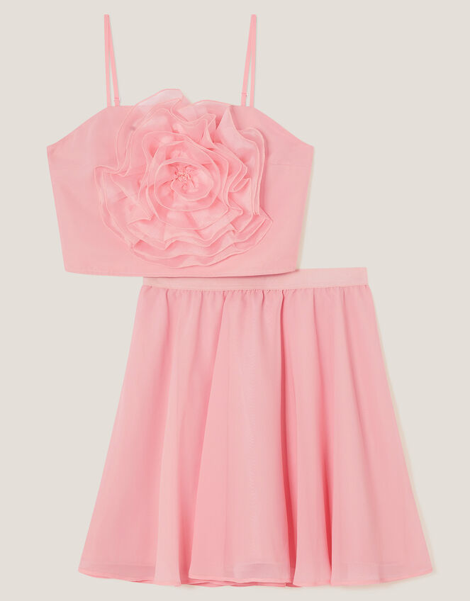 3D Flower Crop Top and Skirt Prom Set, Pink (PALE PINK), large