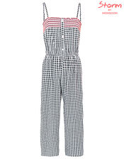 Serena Gingham Wide-Leg Jumpsuit, Black (BLACK), large