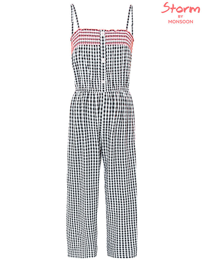Serena Gingham Wide-Leg Jumpsuit, Black (BLACK), large