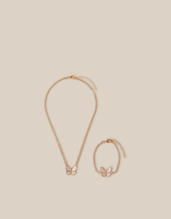 Butterfly Cup Chain Necklace & Bracelet Set, , large