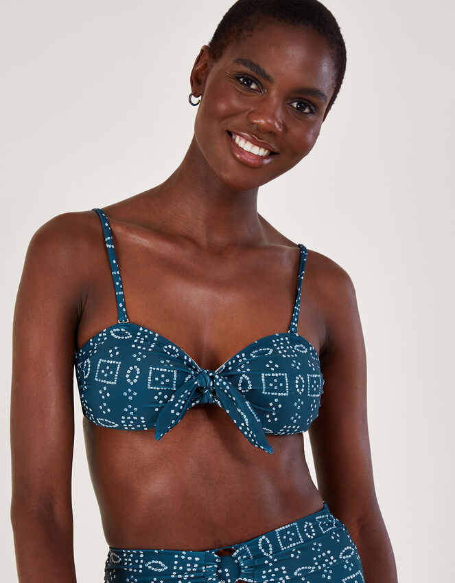 Batik Dye Bikini Top with Recycled Polyester, Blue (NAVY), large