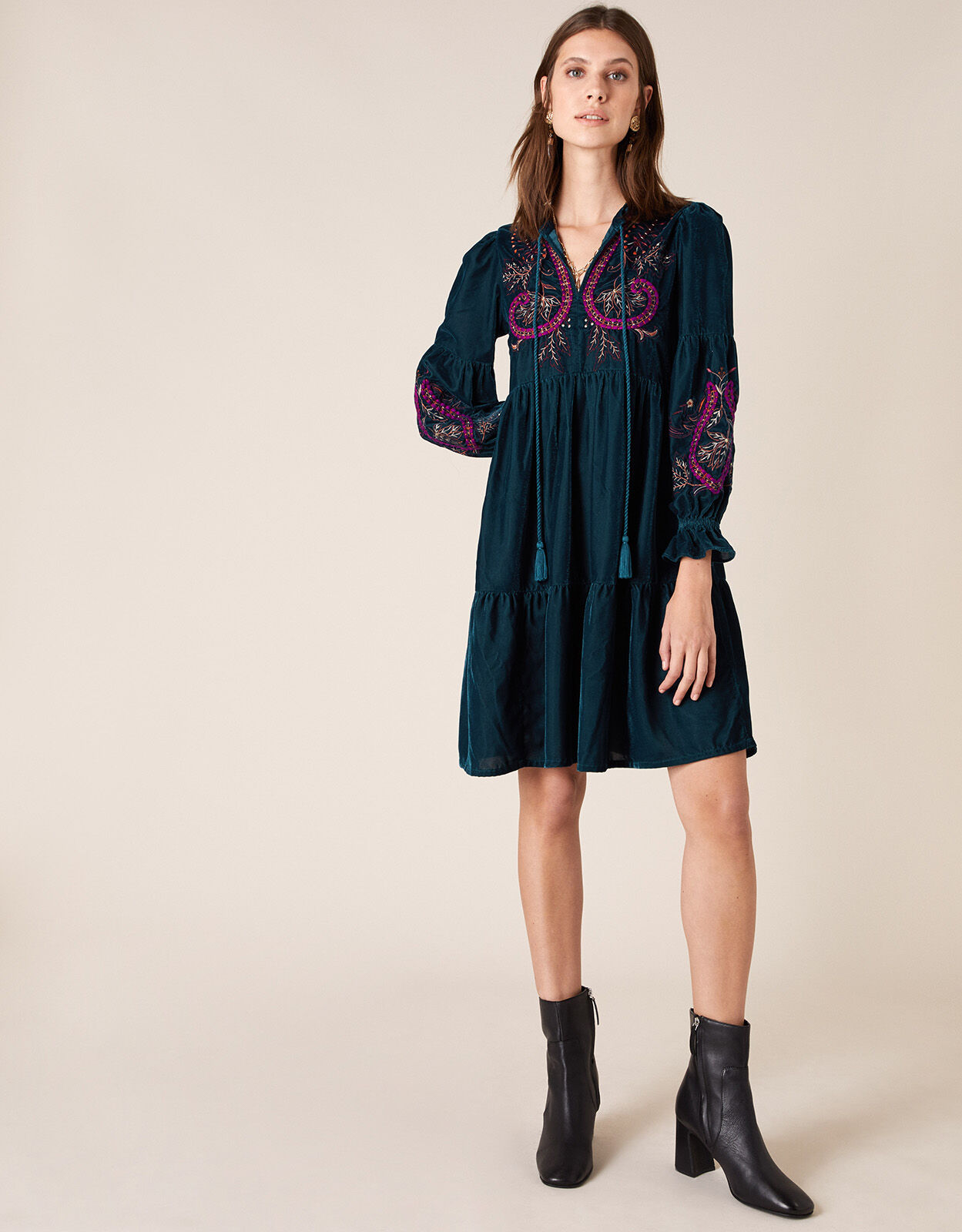 monsoon teal velvet dress