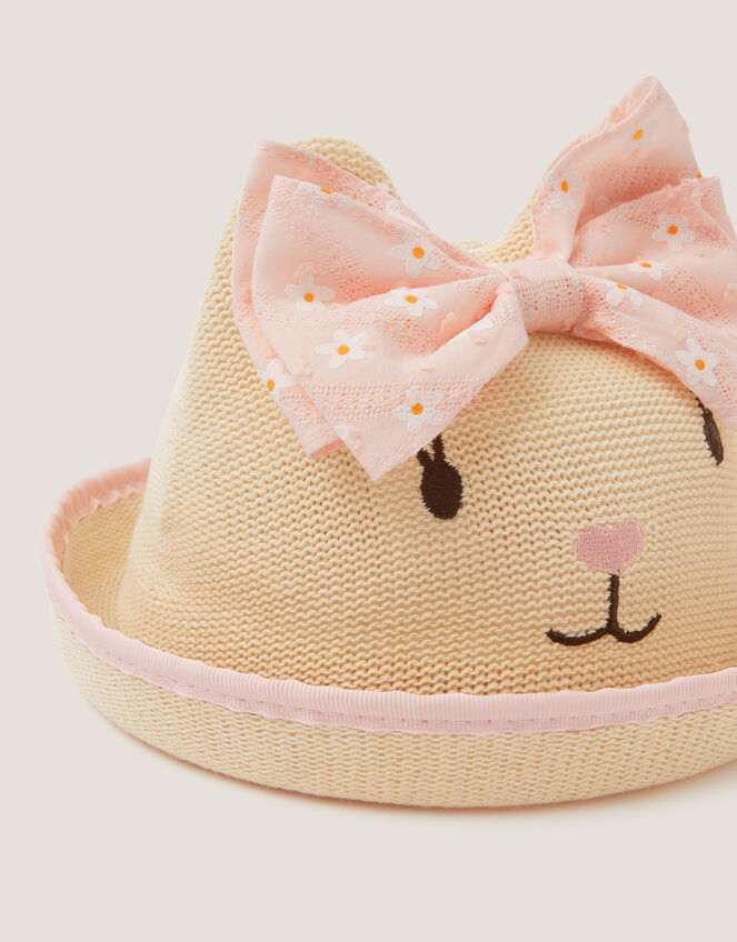 Baby Embroidered Bunny Bow Hat, Pink (PINK), large