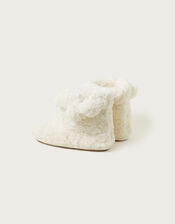Faux Fur Pom-Pom Slipper Boots, Ivory (IVORY), large