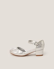 Applique Flower Metallic Two-Part Heels, Silver (SILVER), large