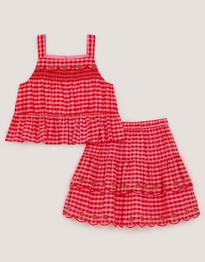 Strawberry Gingham Top & Skirt Set, Red (RED), large
