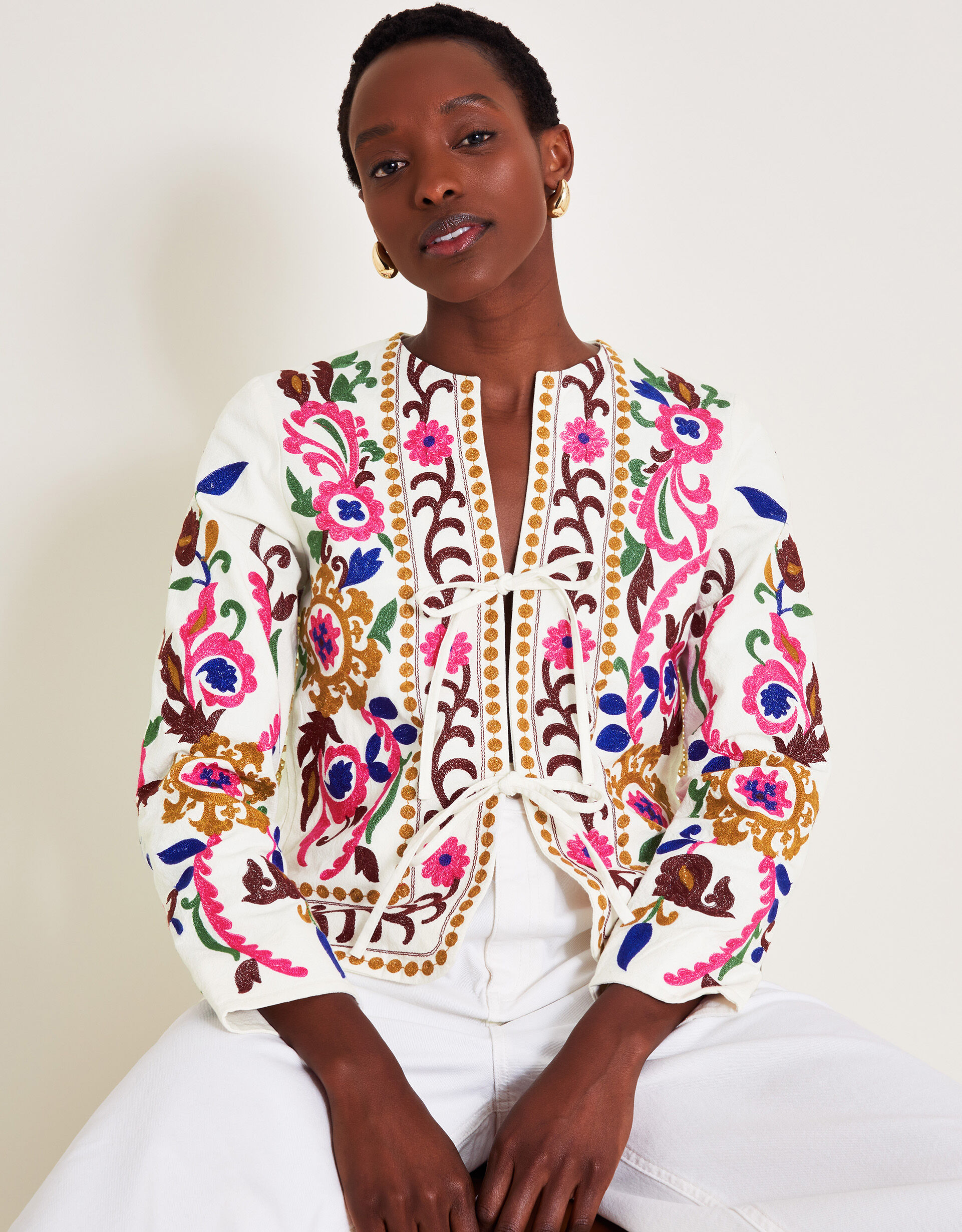 Erica Embroidered Jacket Ivory Women s Jackets Monsoon UK