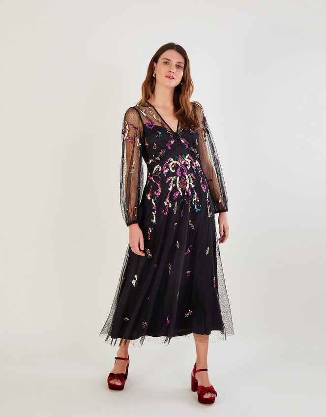 Colbie Embellished Midi Dress, Black (BLACK), large