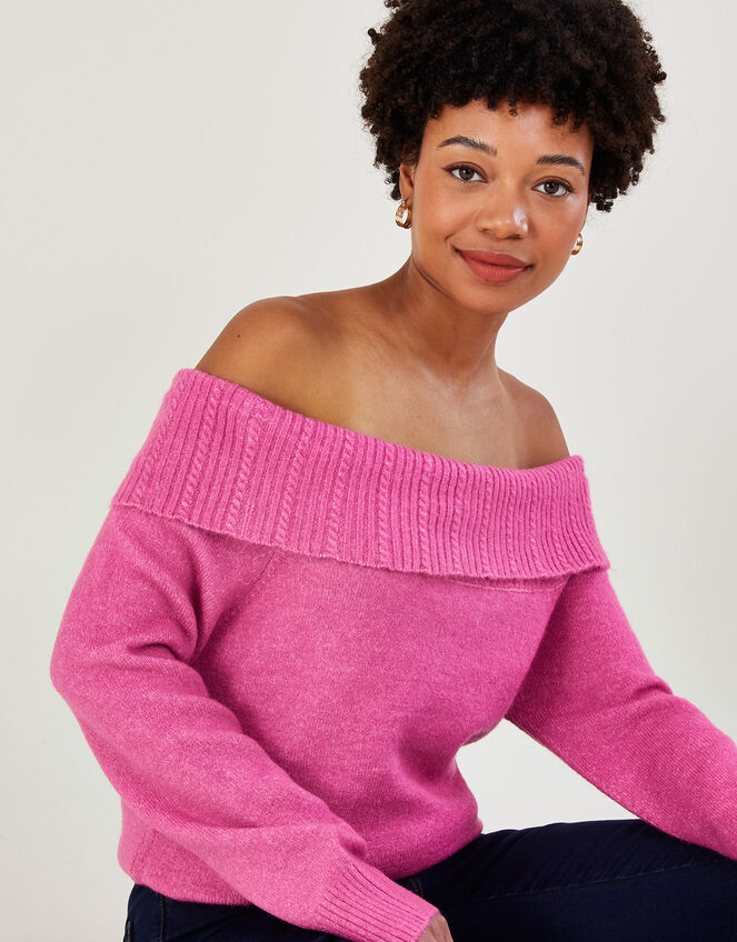 Bardot Jumper with Recycled Polyester, Pink (PINK), large