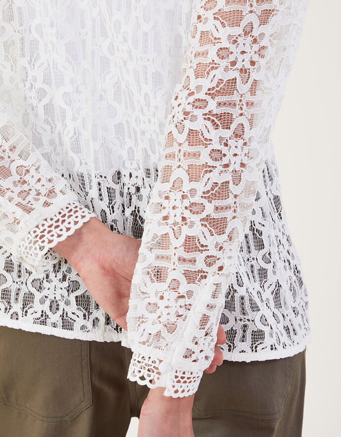 Lisette Relaxed Fit Cotton and Lace Blouse in Ivory