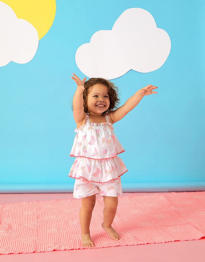 Baby Tiered Butterfly Print Playsuit , White (WHITE), large