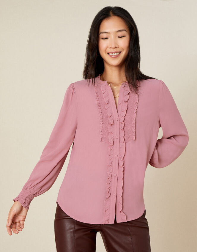 Liliana Frill Long Sleeve Blouse, Pink (BLUSH), large