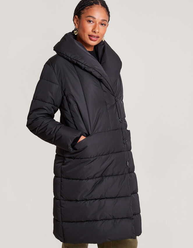 Stephie Stitch Detail Padded Coat in Recycled Polyester Black