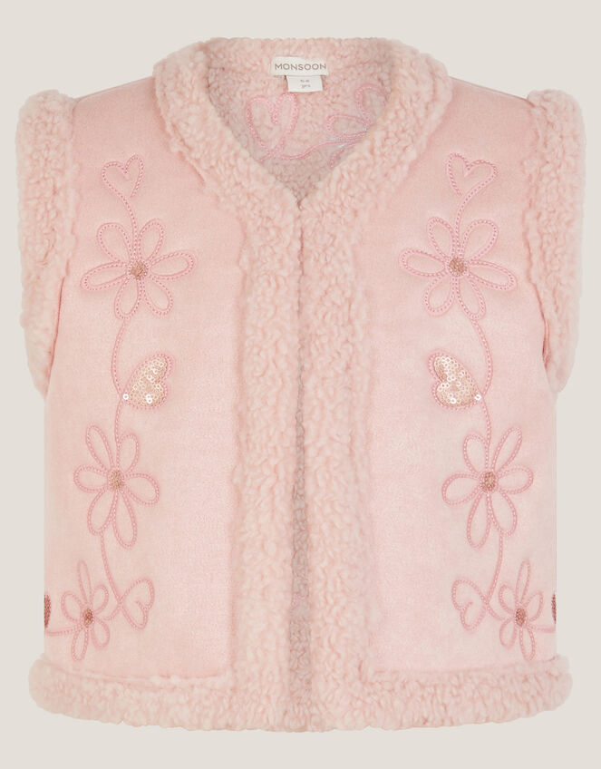 Floral Embellished Suedette Gilet, Pink (PINK), large