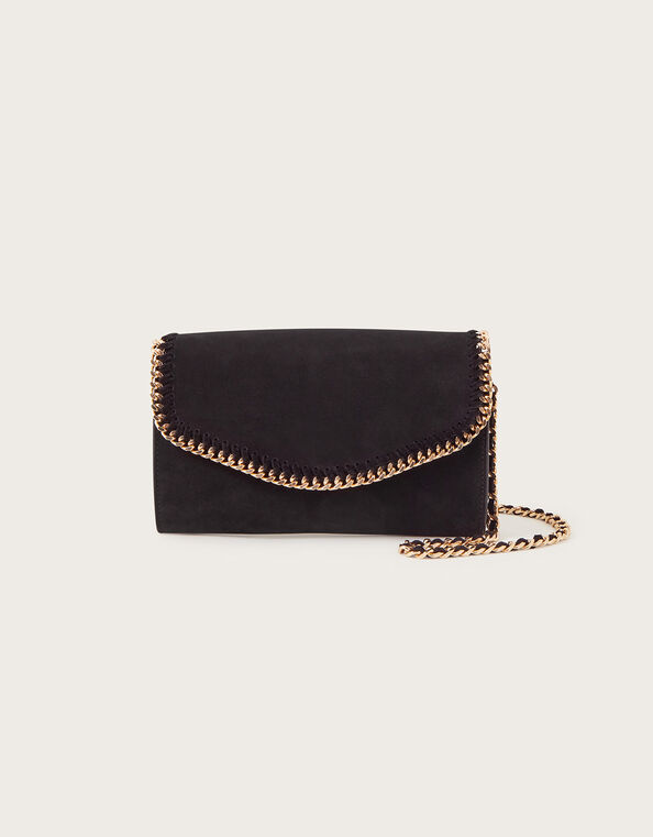 Suede Chain Cross-Body Bag, Black (BLACK), large