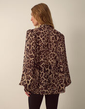 Monsoon x Queens of Archive Lila Tie Neck Leopard Print Blouse​, Brown (BROWN), large