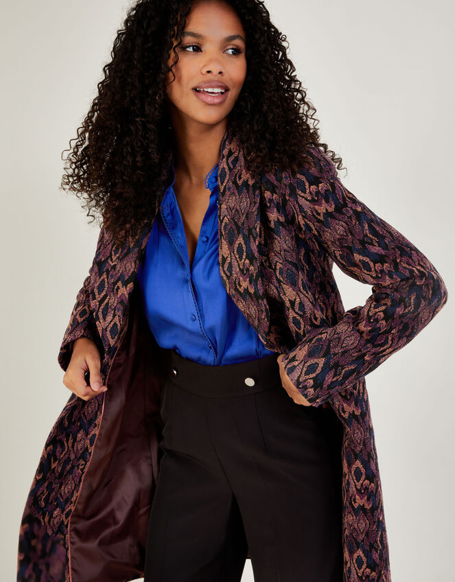 Joannie Metallic Jacquard Artisan Coat, Purple (PURPLE), large