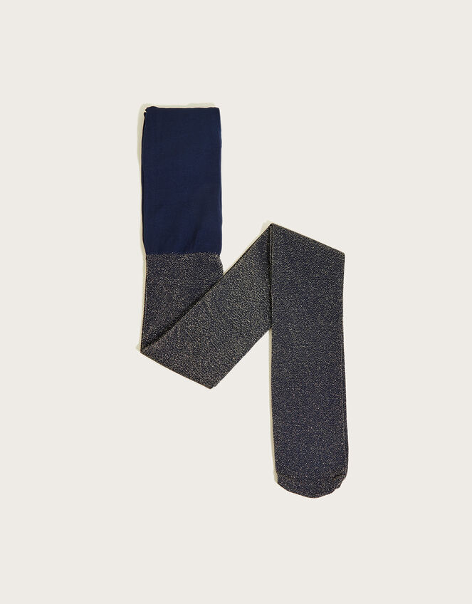 Girls Sparkly Nylon Tights, Blue (NAVY), large