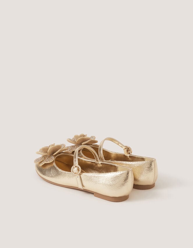 Rhinestone Flower Mary Jane Ballet Flats, Gold (GOLD), large