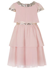 Sequin Chiffon Tiered Dress, Pink (PINK), large