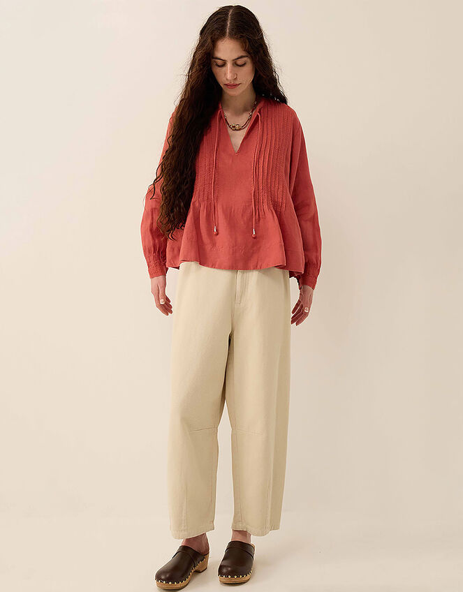 East Liza Pintuck Linen Top, Pink (ROSE), large