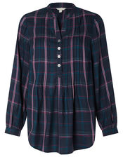 Check Longline Shirt, Blue (NAVY), large
