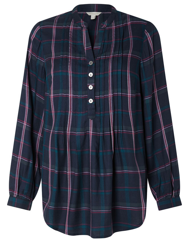Check Longline Shirt, Blue (NAVY), large