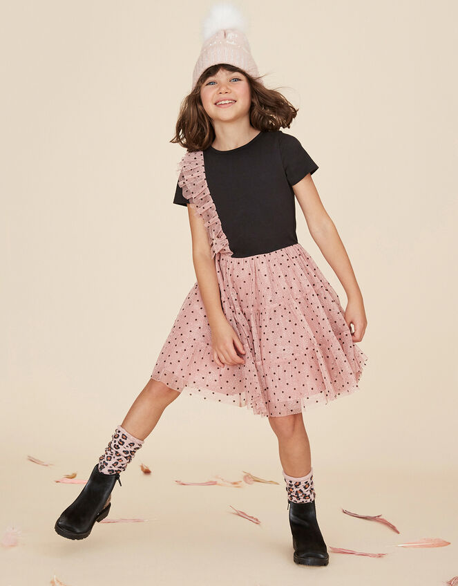 Disco Flock Spot 2-in-1 Dress, Pink (PINK), large