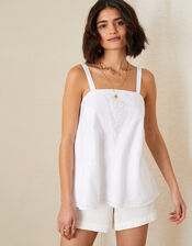 Lace Trim Cami in Organic Cotton, Ivory (IVORY), large