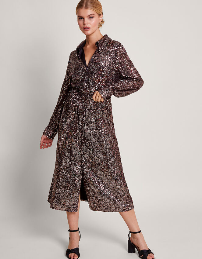 Megan Sequin Dress, Silver (SILVER), large