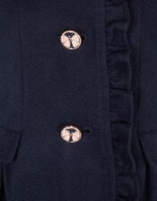 Faux Fur Collar Frill Coat, Blue (NAVY), large