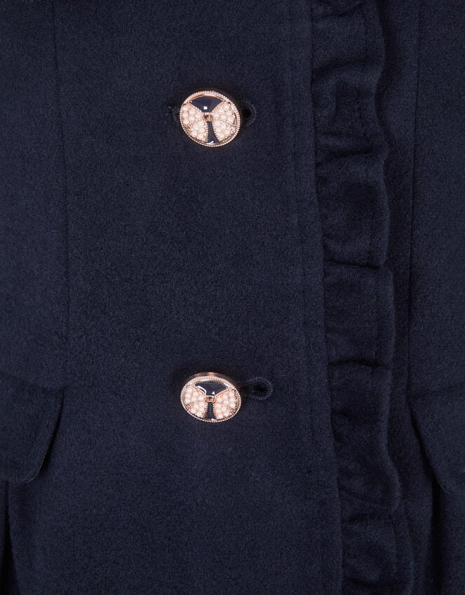 Faux Fur Collar Frill Coat, Blue (NAVY), large