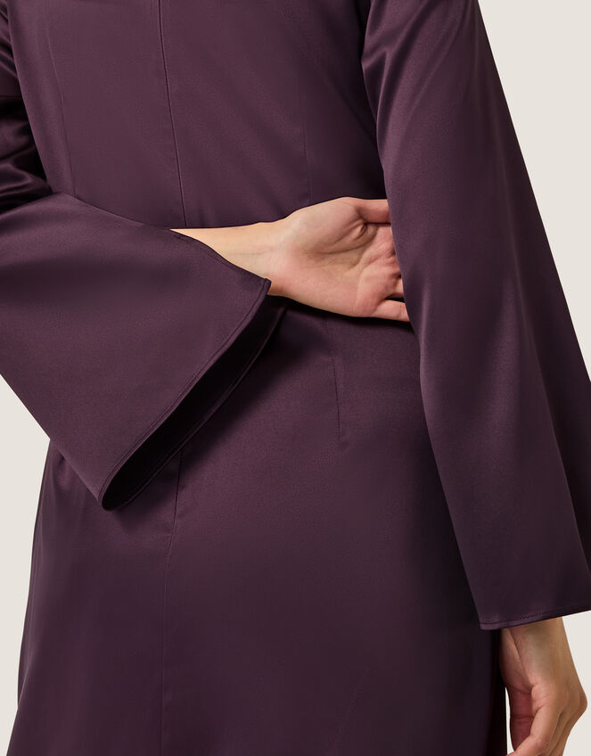 Callie Floral Satin Long Sleeve Midi Dress, Purple (PURPLE), large