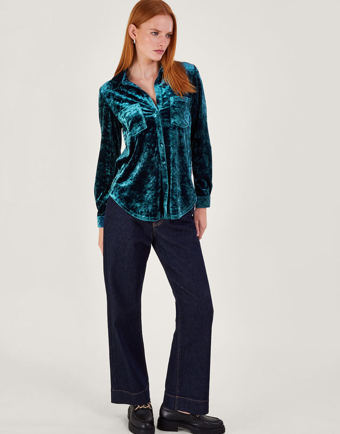 Cleo Velvet Shirt, Blue (BLUE), large