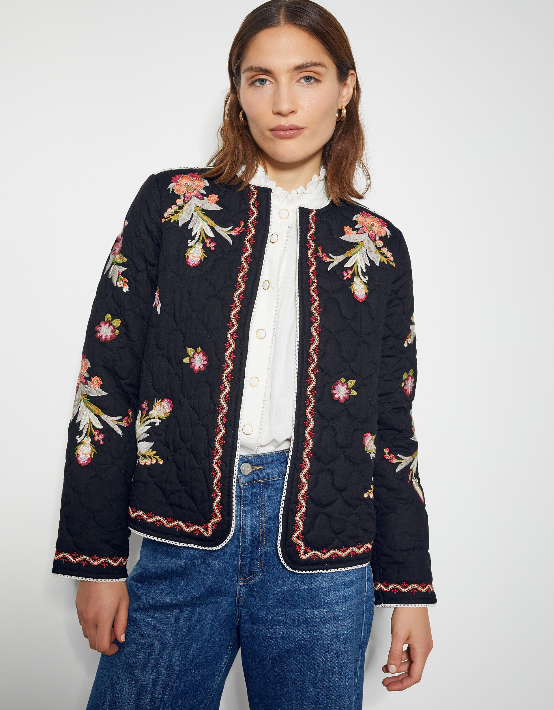 Elisha Floral Embroidered Quilted Jacket Black