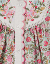 Floral Print Scallop Cotton Blouse, Green (GREEN), large