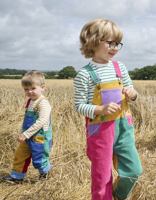 Dotty Dungarees Corduroy Patchwork Dungarees, BRIGHTS MULTI, large
