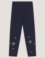 Embroidered Snowflake Leggings, Blue (NAVY), large