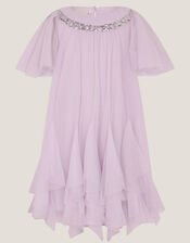 Nessa Sparkle Collar Waterfall Dress, Purple (LILAC), large