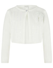Camilla Sequin Cardigan with Corsage, Ivory (IVORY), large