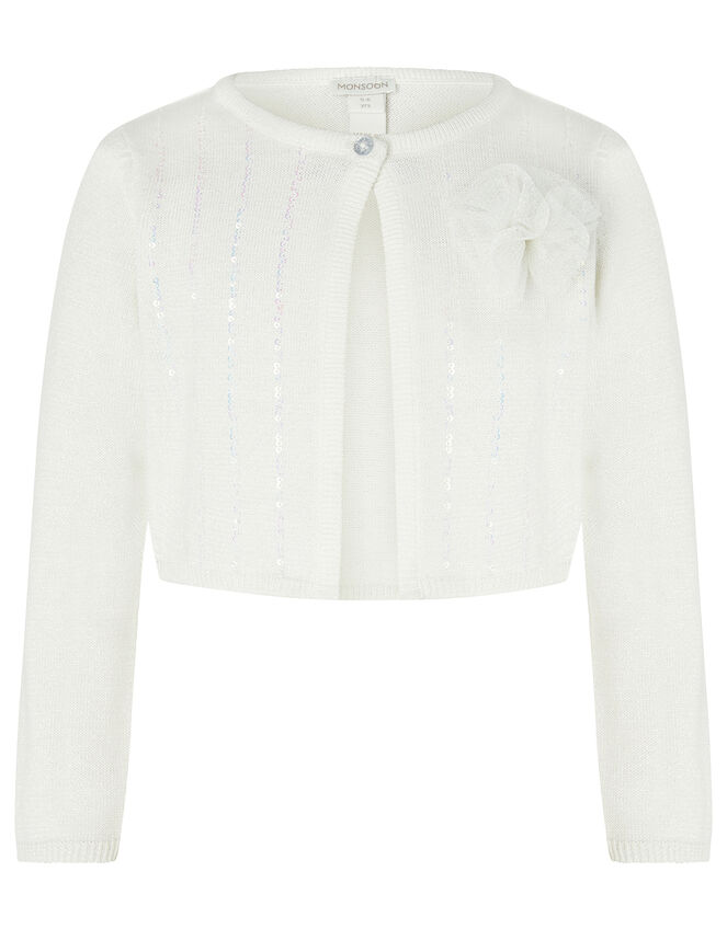 Camilla Sequin Cardigan with Corsage, Ivory (IVORY), large