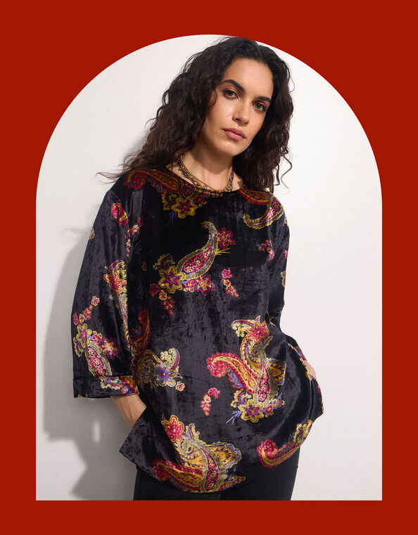 East Lucille Velvet Top, Black (BLACK), large