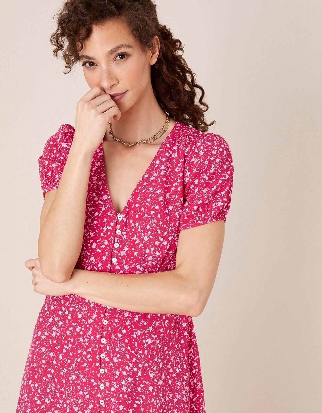 Pink tea dress uk sale