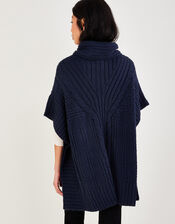 Cowl Neck Poncho, Blue (NAVY), large